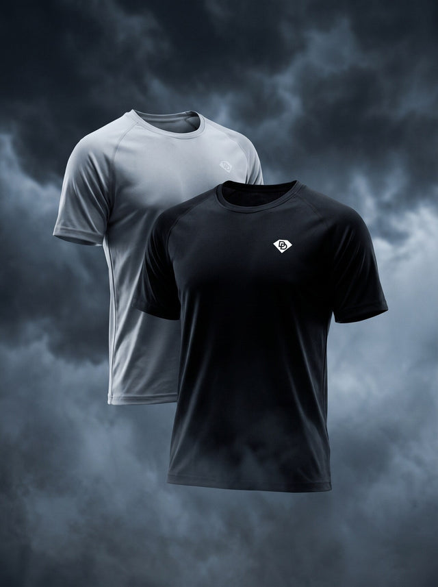 Tees Sport noir et gris superposés, logo diamant DD